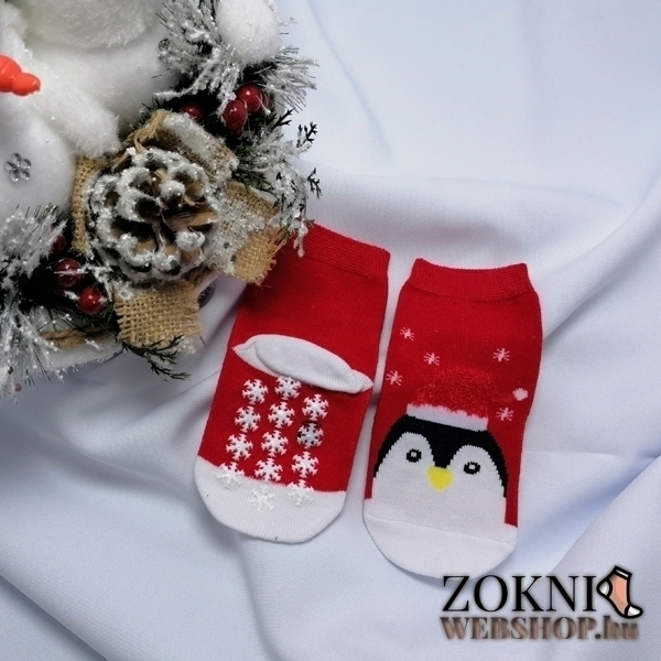mikulásos baby zokni pingvin piros