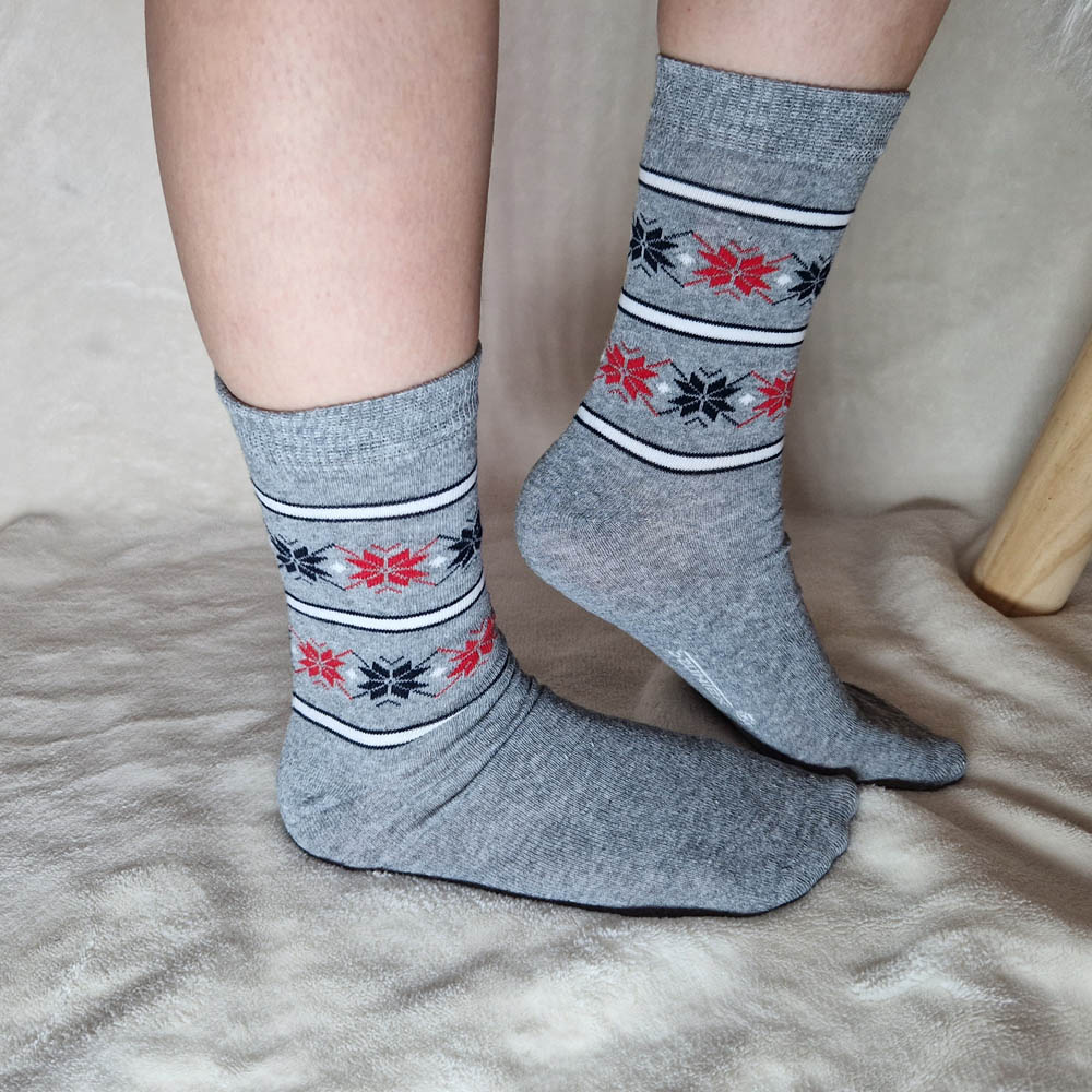 norvég mintás vékony zokni világos szürke
